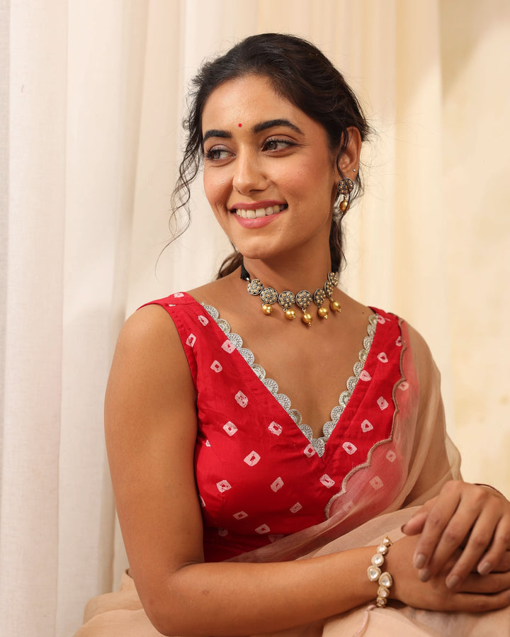 Anvika Red Printed Silk Blouse