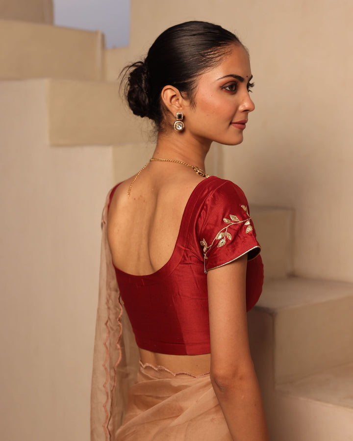 Nayra Maroon Chanderi Gotapatti Blouse