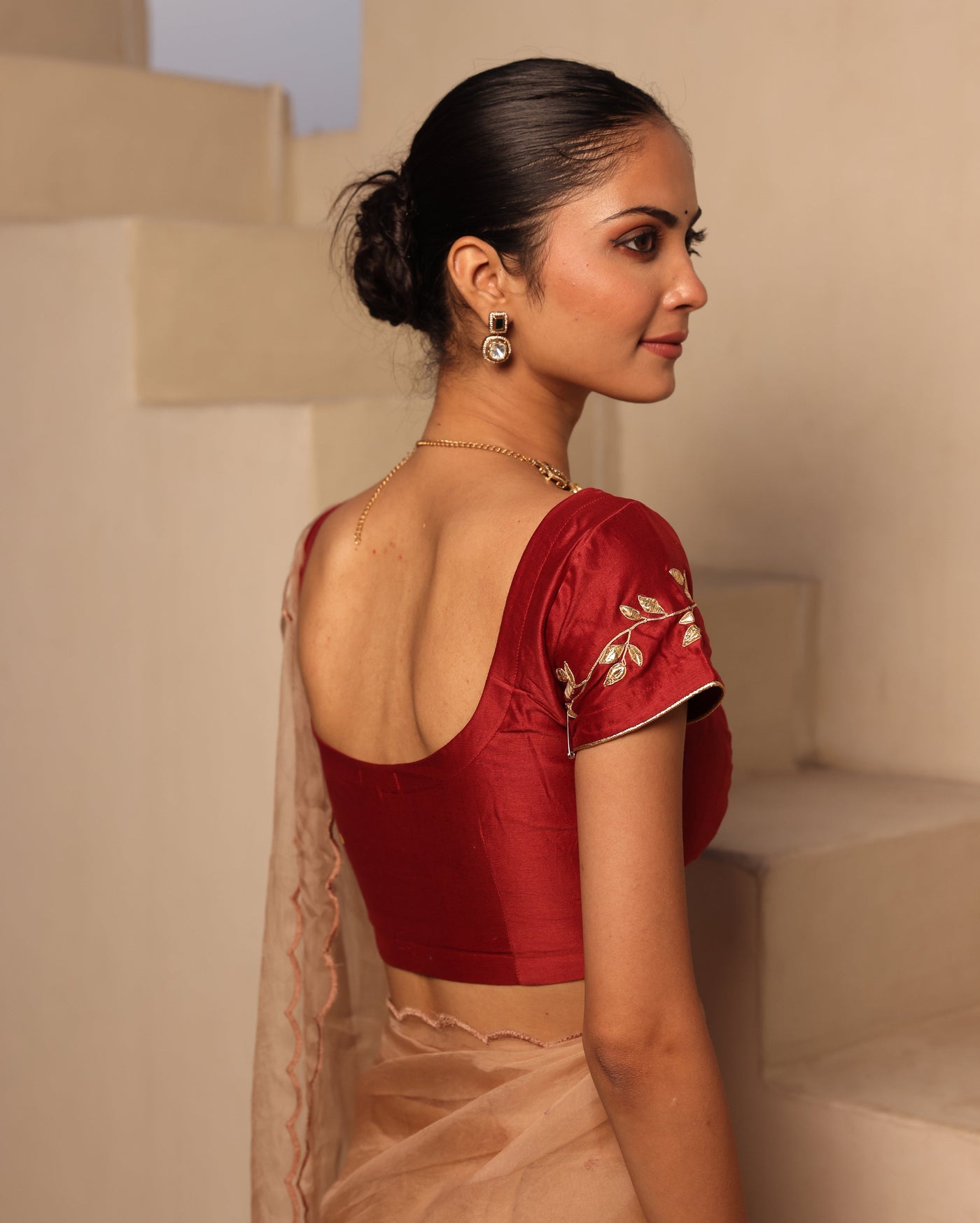 Nayra Maroon Chanderi Gotapatti Blouse