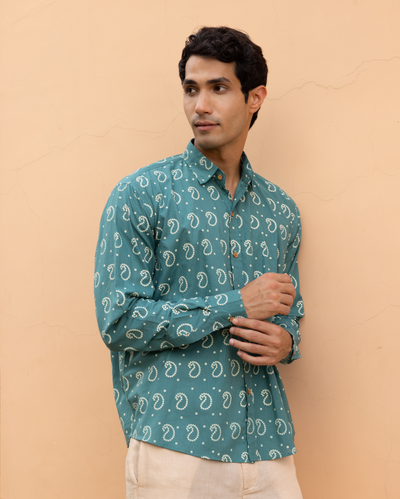Eshaan Sage Bandhani Cotton Shirt