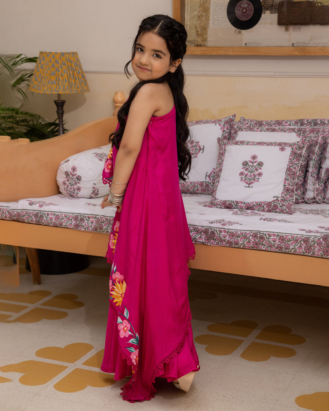 Mogra Magenta Handpainted Muslin Coord Set