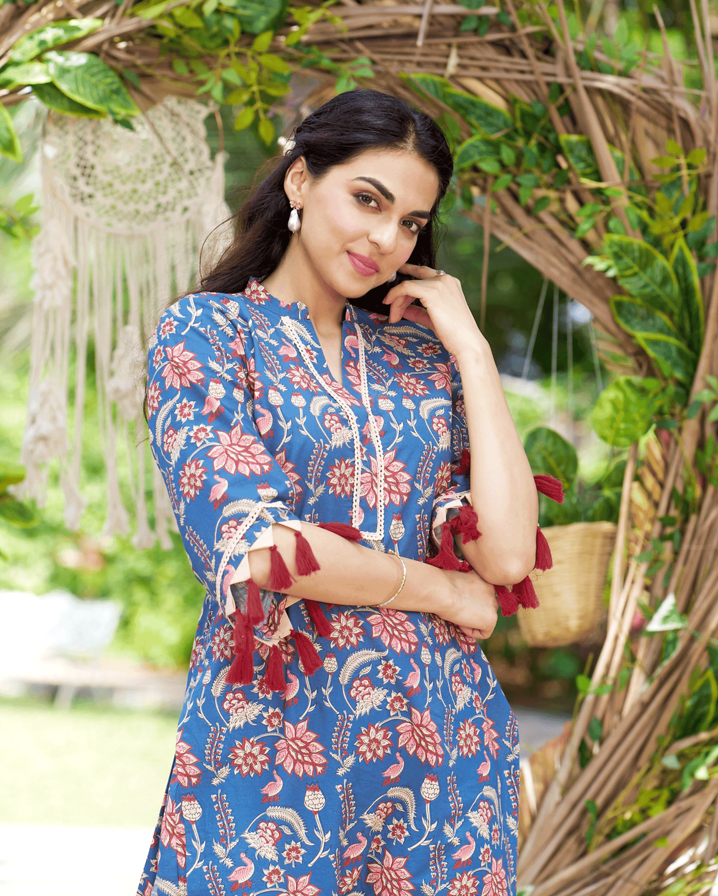 Kayra Blue Printed Cotton Kurta Set