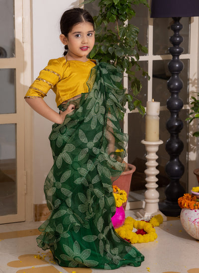 Dua Green Bandhani Organza Pre Draped Saree