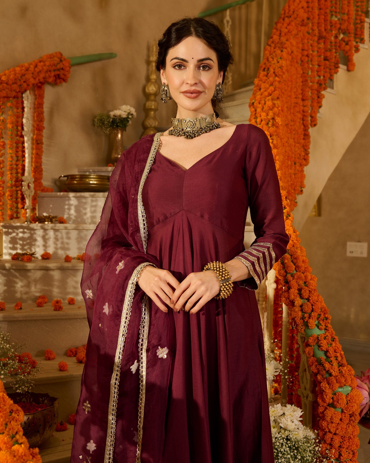 Pulkit Plum Solid Chanderi Suit Set