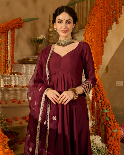 Pulkit Plum Solid Chanderi Suit Set