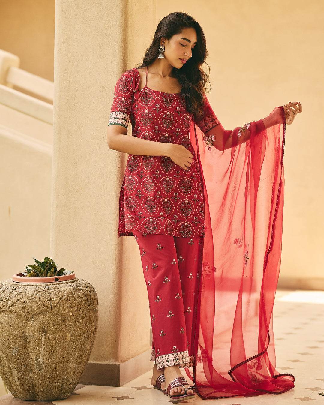 Vadya Maroon Cotton Printed Suit Set