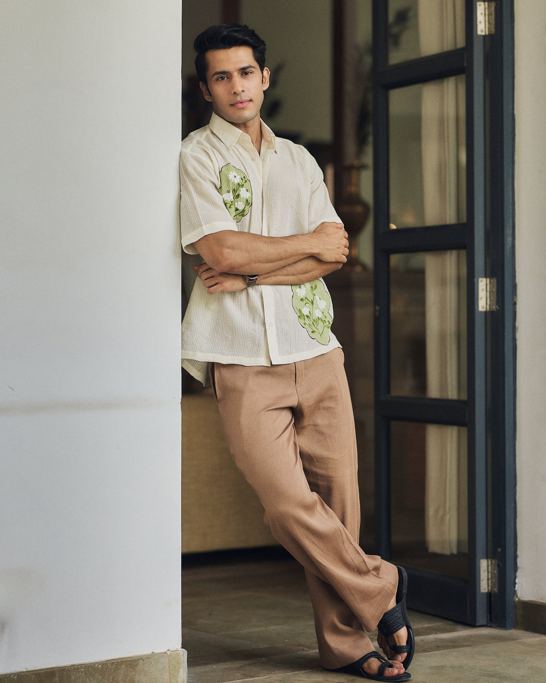 Sahil Off White Cotton Dobby Handpainted Shirt
