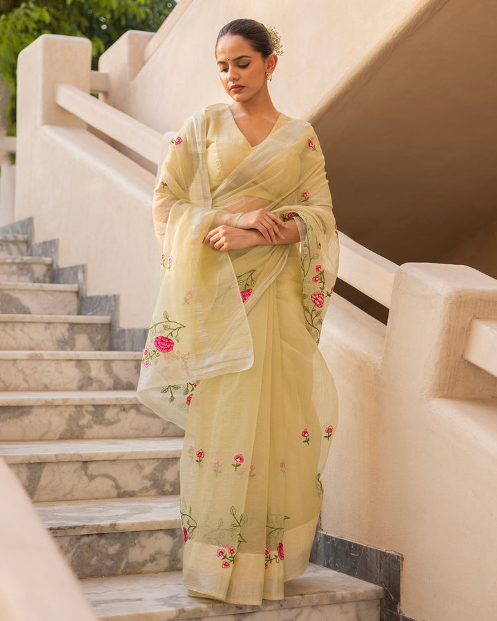 Gulora Light Green Doria Embroidered Saree