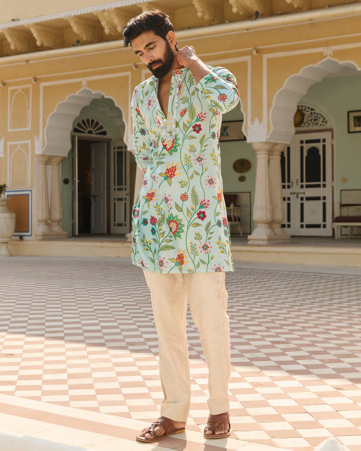 Mihir Blue Printed Chanderi Kurta