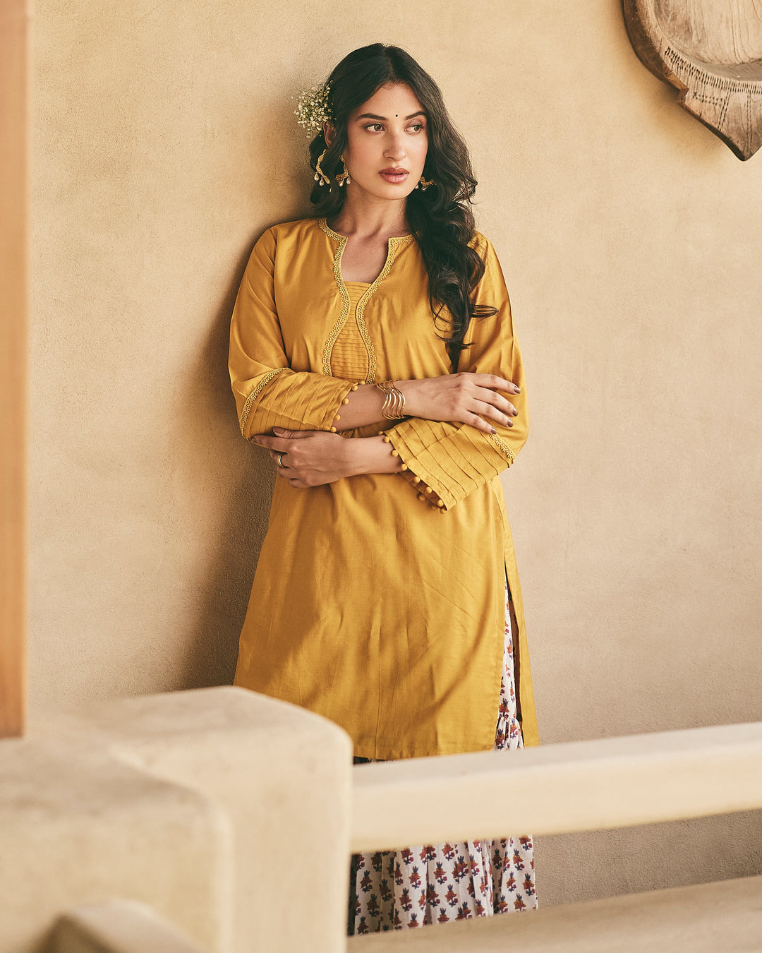 Rama Mustard Cotton Printed Sharara Set