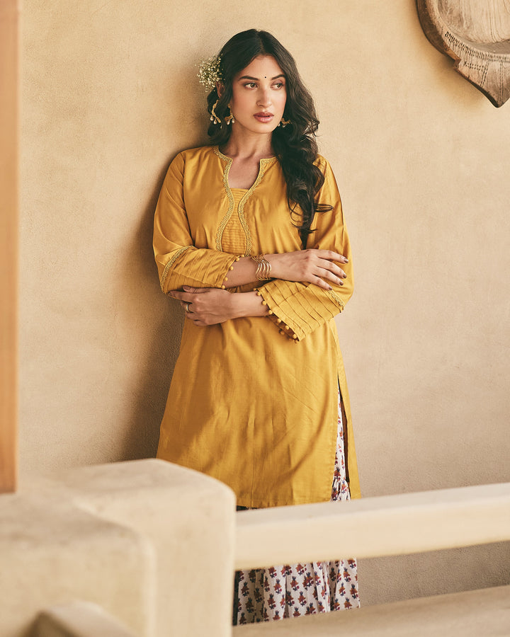 Rama Mustard Cotton Printed Sharara Set