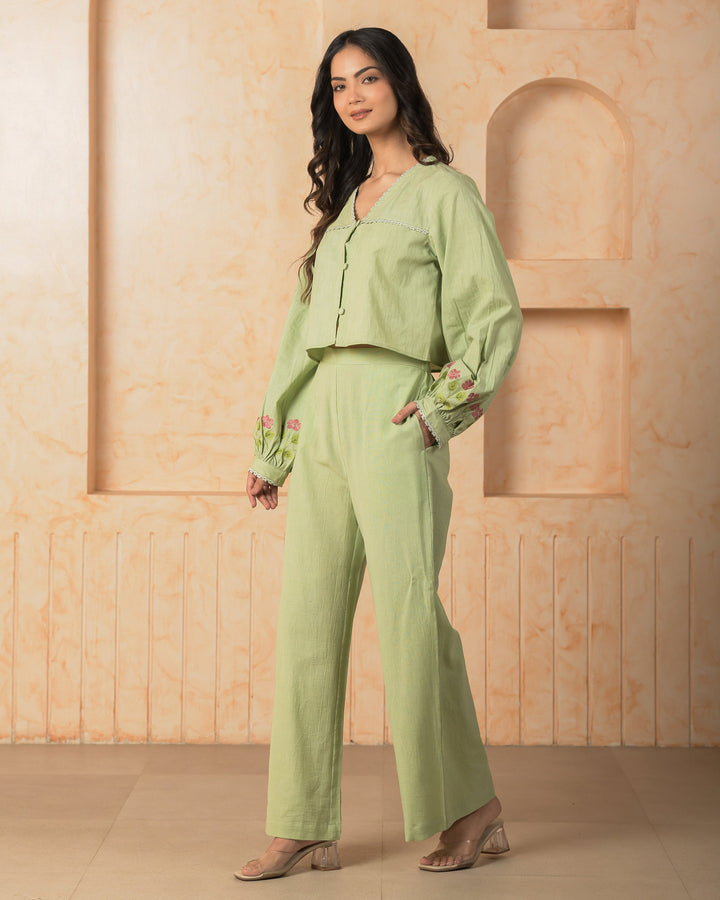Oriel Green Embroidered Cotton Coord Set