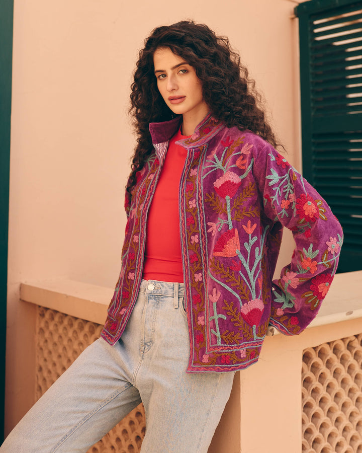 Liloura Purple Velvet Suzani Jacket