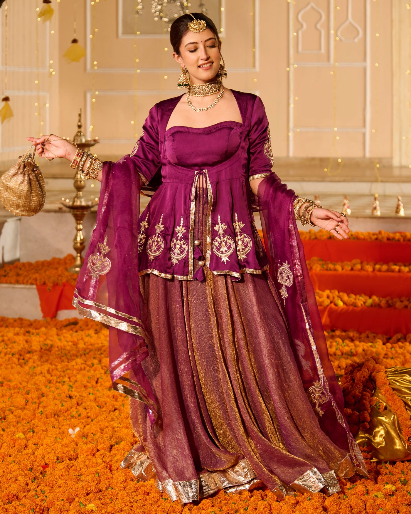 Kamal Purple Solid Satin Lehenga Set