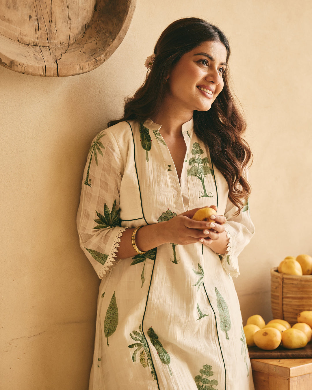 Tree Off White Cotton Big Checks Printed Kurta Set