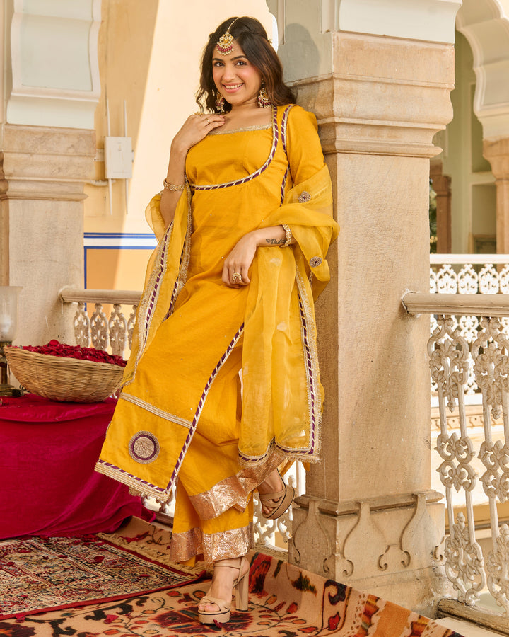 Zeal Mustard Solid Chanderi Suit Set