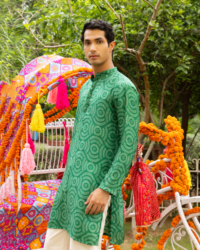 Taarush Green Bandhani Chanderi Kurta