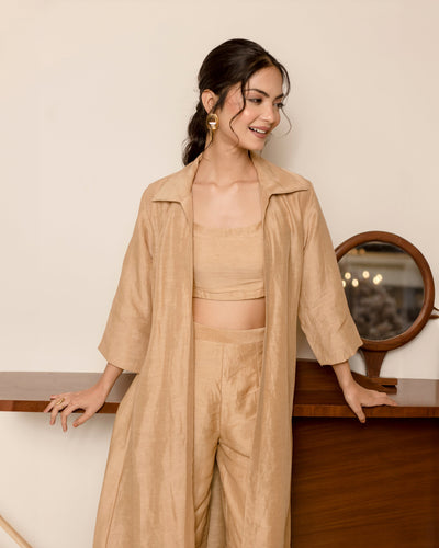 Mocca Beige Solid Cotton Coord Set