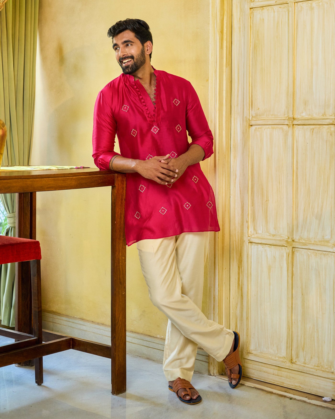 Manik Pink Embroidered Chanderi Kurta