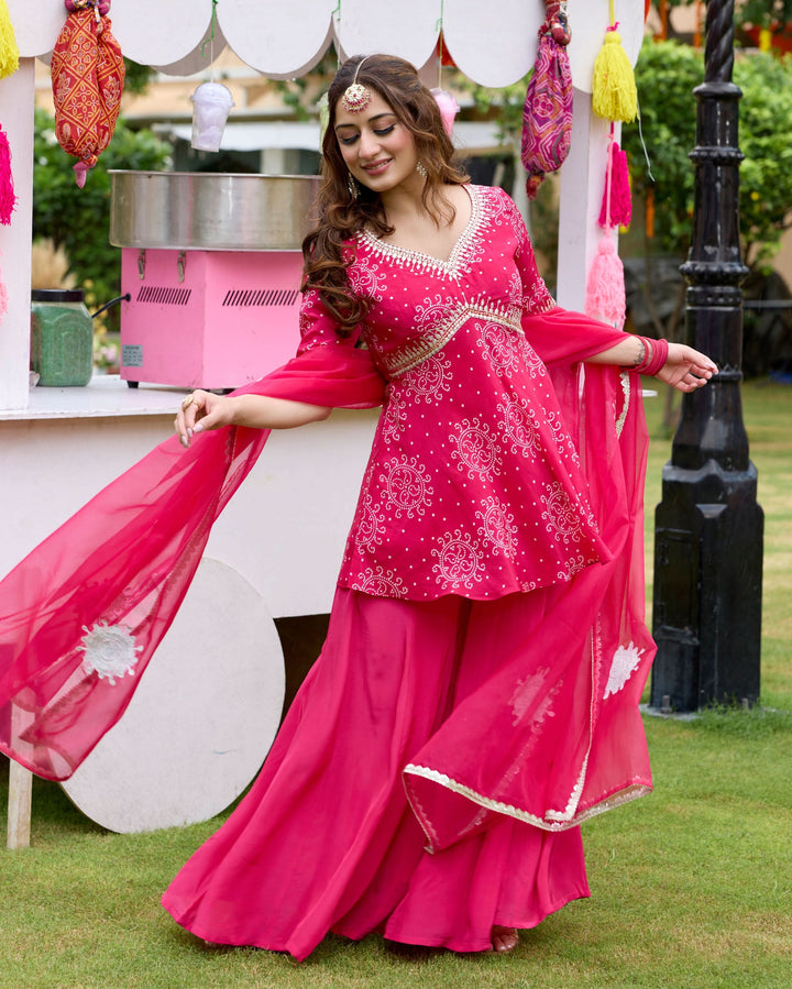 Kanak Pink Bandhani Crepe Suit Set