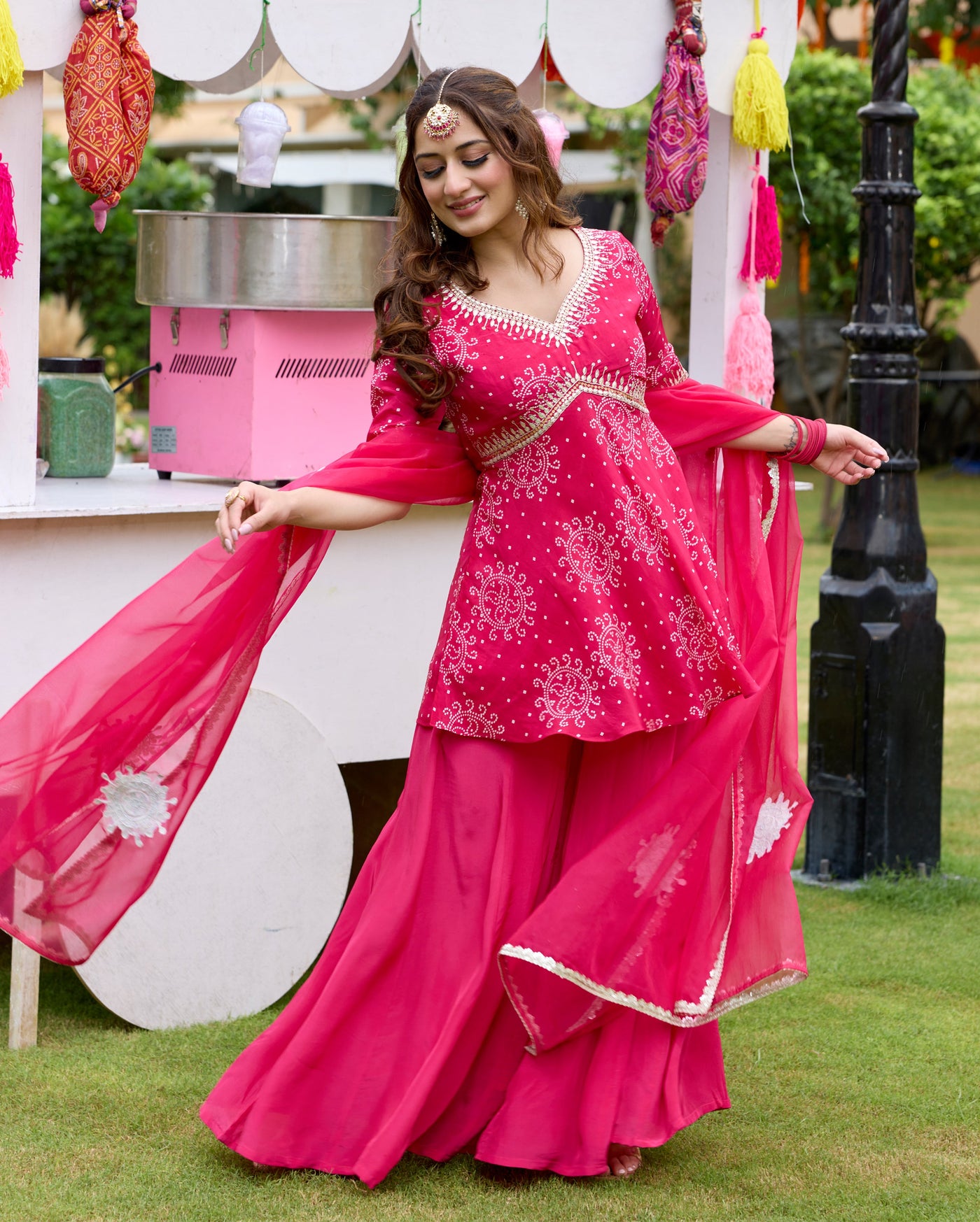 Kanak Pink Bandhani Crepe Suit Set