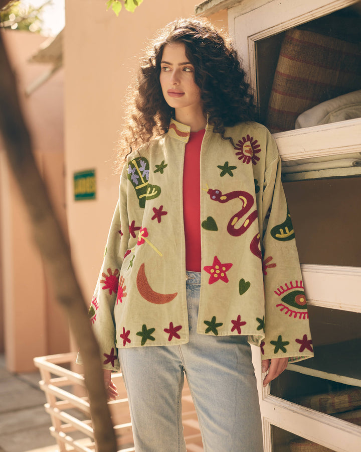 Herbelle Sage Velvet Suzani Jacket