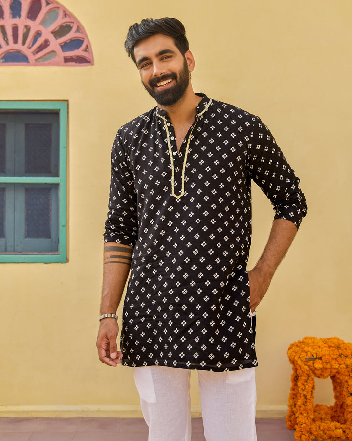 Nitesh Black Bandhani Chanderi Kurta