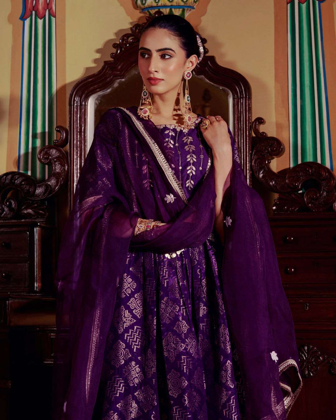 Devyani Purple Jacquard Suit Set