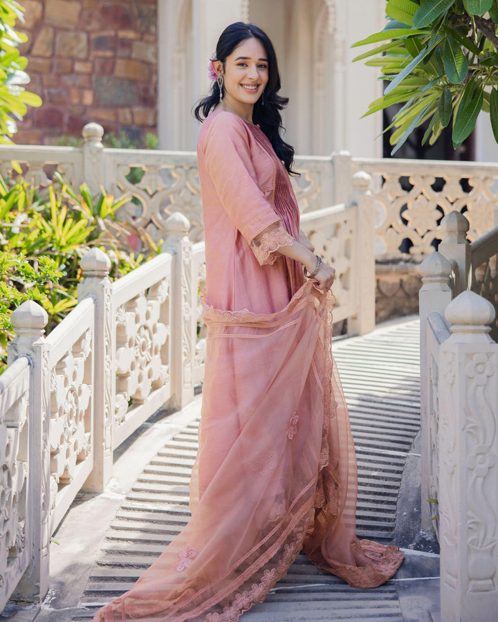 Mary Mauve Embroidered Chanderi Suit Set