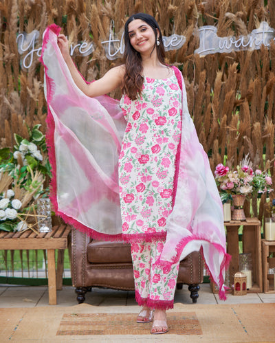 Carnation Pink Printed Cotton Suit Set