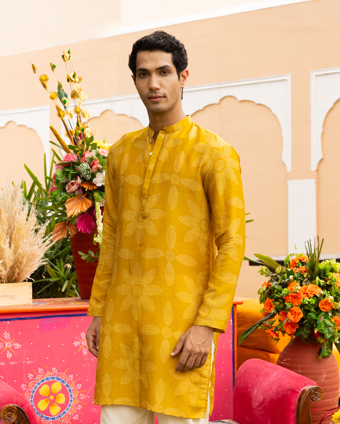 Yuvan Yellow Bandhani Chanderi Kurta