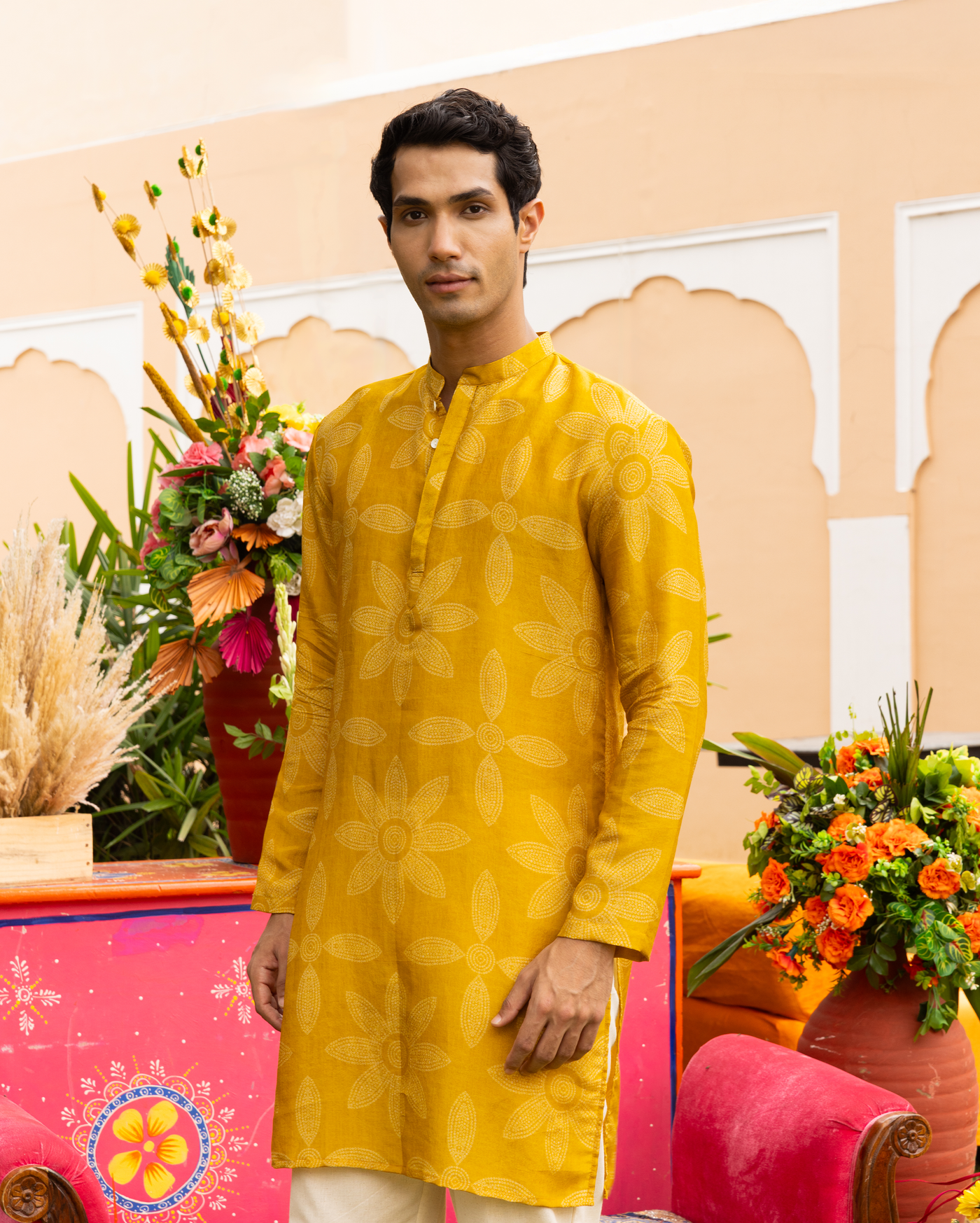 Yuvan Yellow Bandhani Chanderi Kurta
