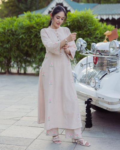 Stick Beige Embroidered Flex Kurta Set