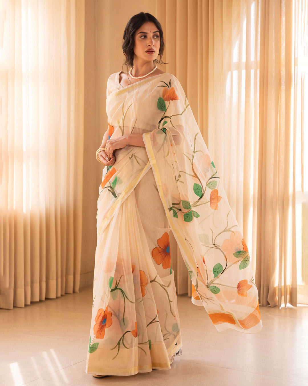 Padmika Beige Doria Handpainted Saree