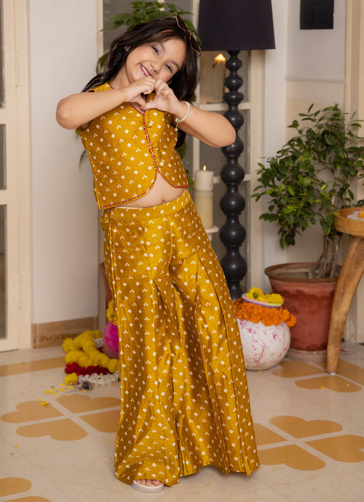 Kumud Mustard Bandhani Chanderi Coord Set
