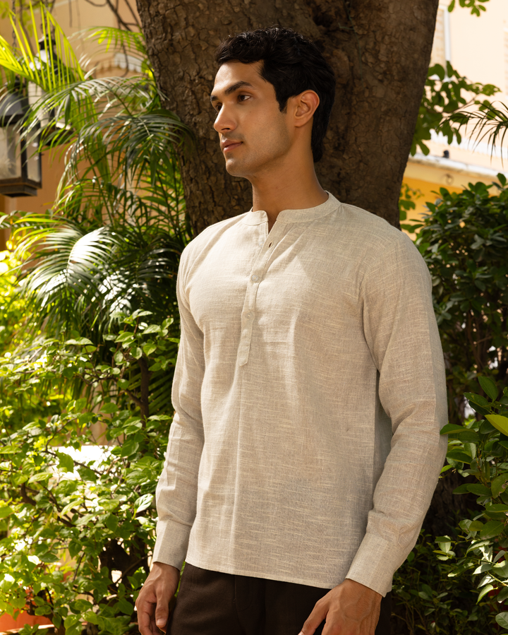 Devansh Grey Solid Cotton Kurta