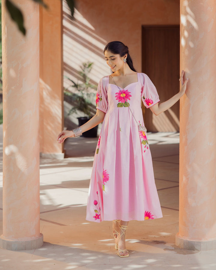 ワンピース Apolina Flora Dress - 50's Floral 2-3Y Shop Flora Fable Pink Handpainted Cotton Dress for Women Online in