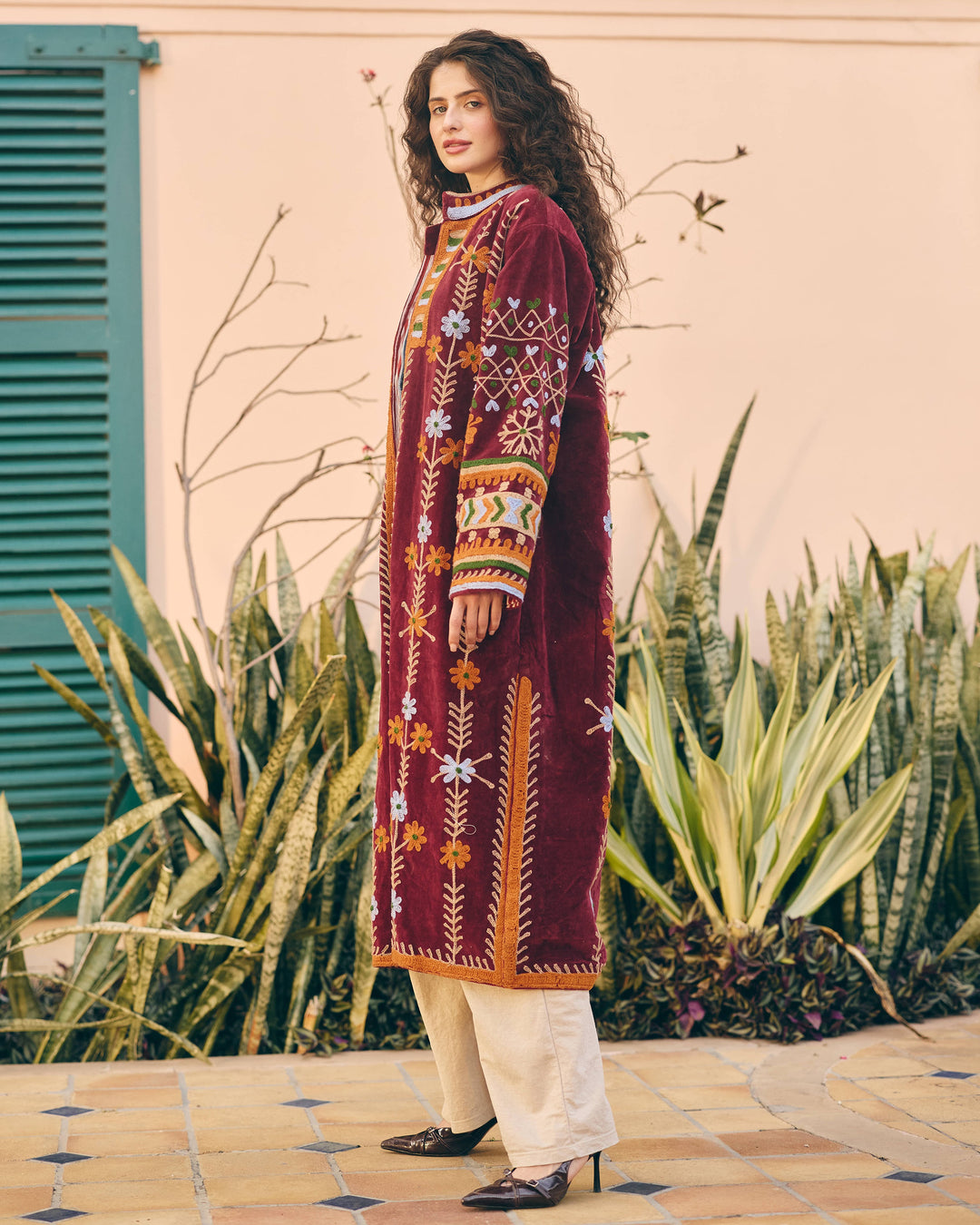 Veloura Maroon Velvet Suzani Jacket
