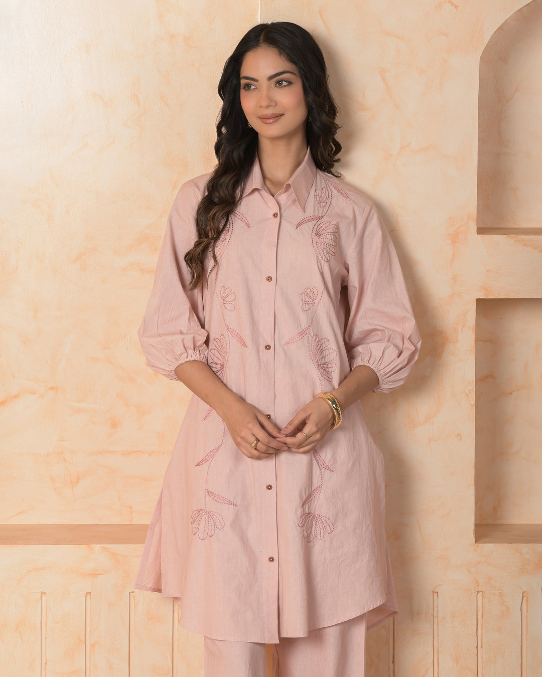 Noirra Pink Embroidered Cotton Coord Set