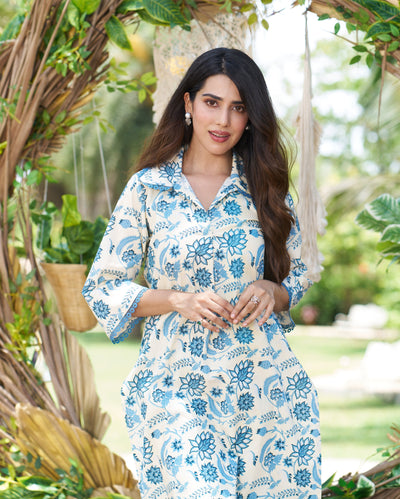 Banu Cream Printed Cotton Kurta Set