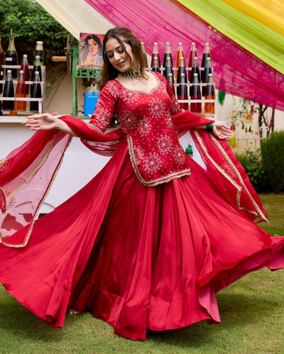 Amrit Red Bandhani Nylon Organza Dupatta