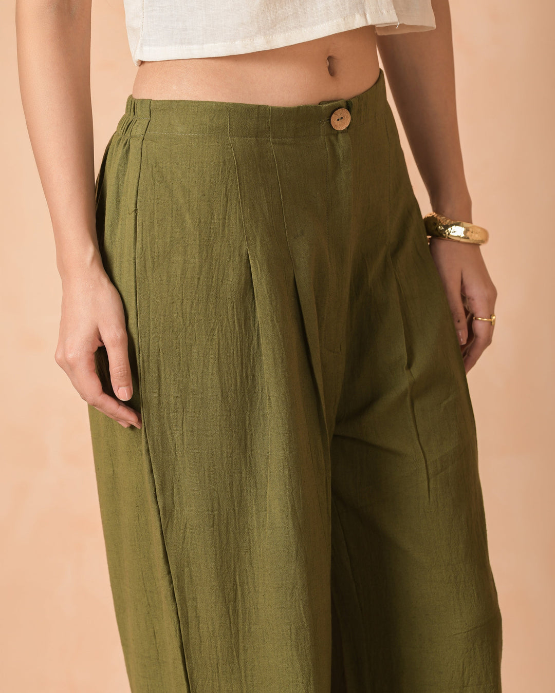 Aeris Olive Cotton Flex Solid Straight Pants