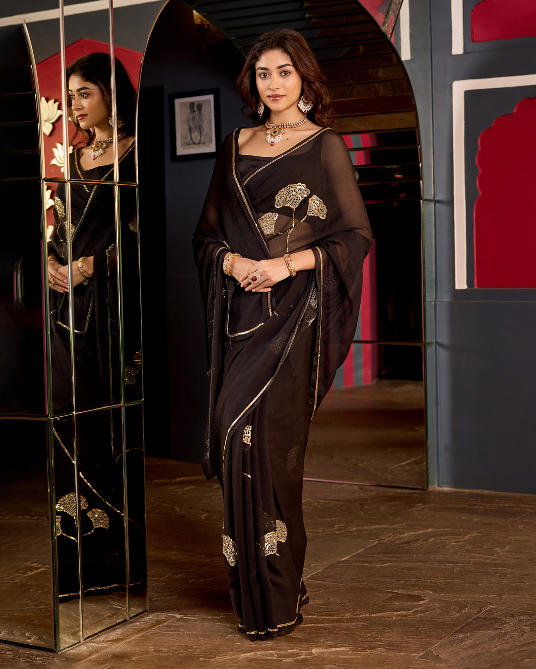 Kanti Black Handcrafted Chiffon Saree