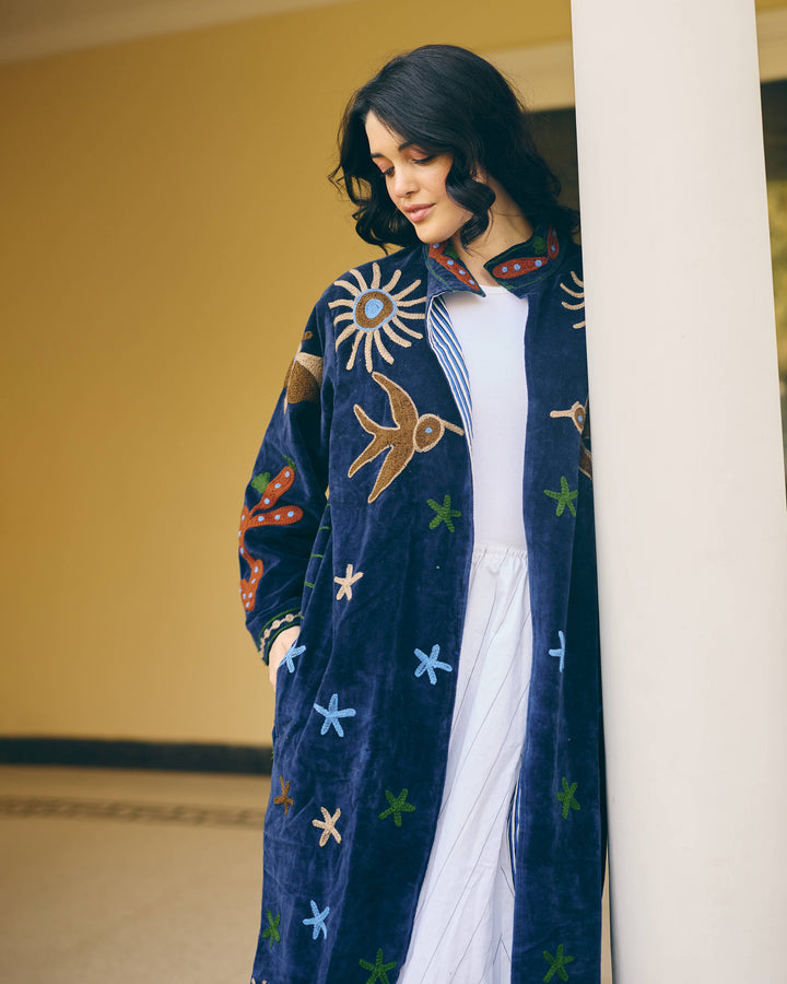 Celestine Navy Velvet Suzani Jacket