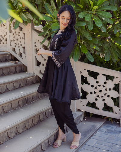 Enchanted Leaf Black Embroidered Doria Coord Set