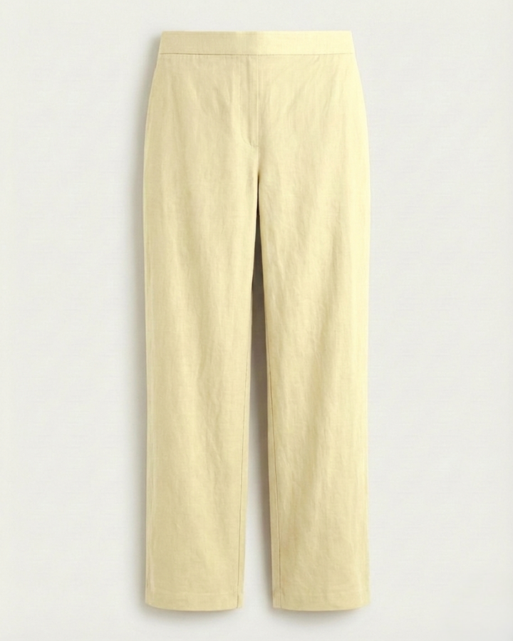 Solene Yellow White Cotton Flex Straight Pants
