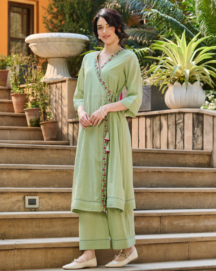 Brisa Green Embroidered Cotton Kurta Set
