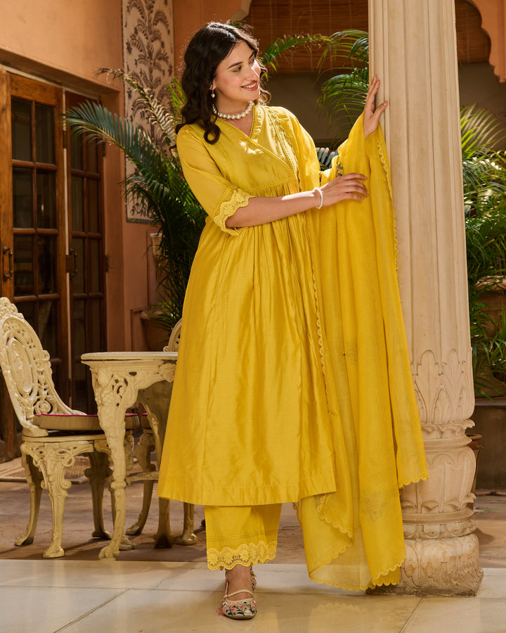 Anoop Yellow Embroidered Chanderi Suit Set