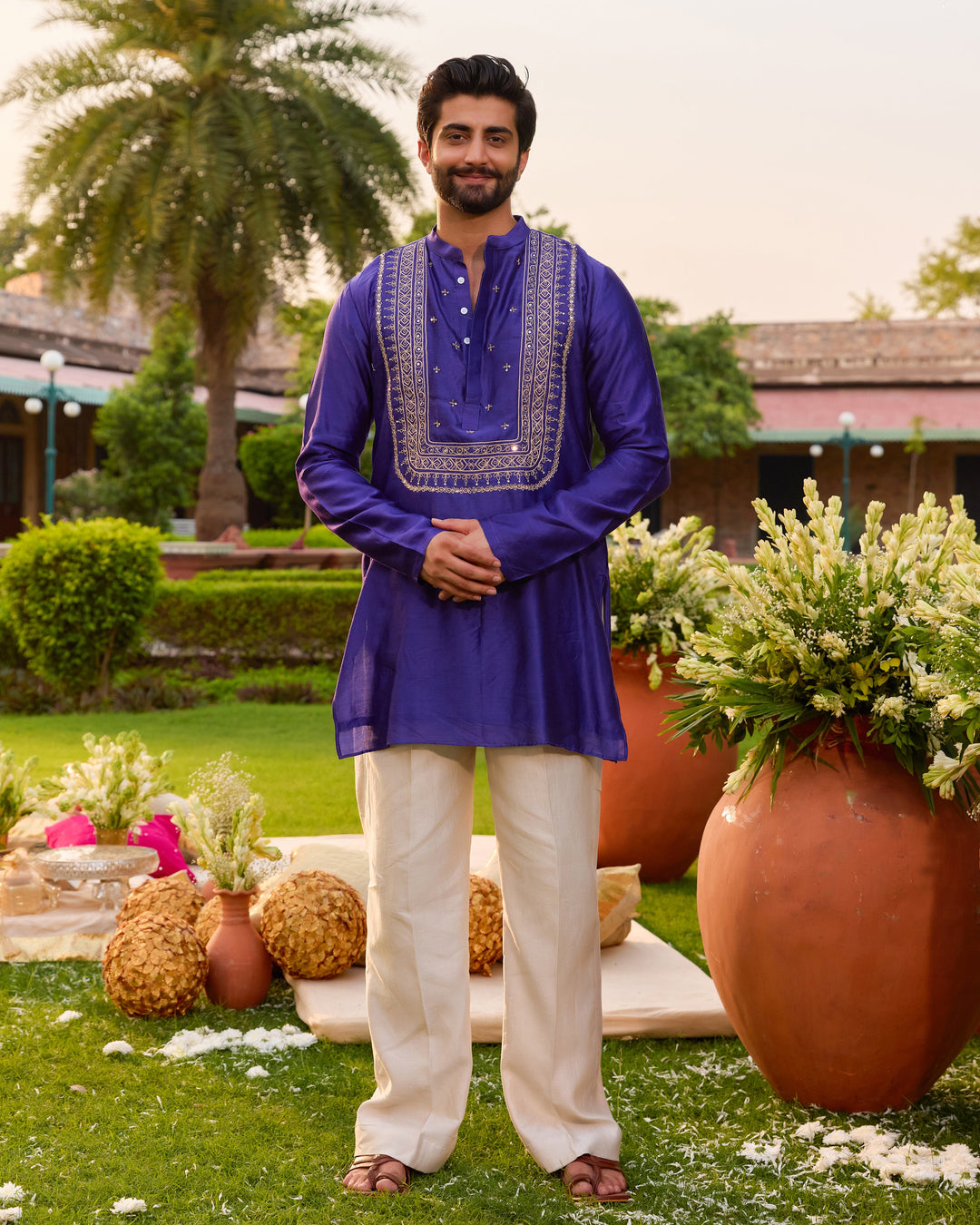 Prabhas Purple Chanderi Embroidered Kurta
