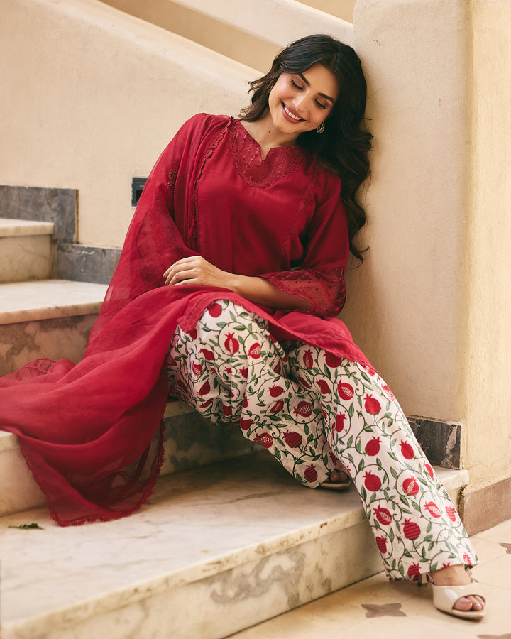 Irina Maroon Cotton Printed Suit Set